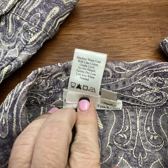 Coldwater Creek Purple Paisley Damask Button Jacket Womens Petite Medium Flaw - Picture 6 of 9